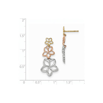 14K Tricolor-Gold Polierte Diamantgeschliffene Blumen-Ohrhänger mit Stecker