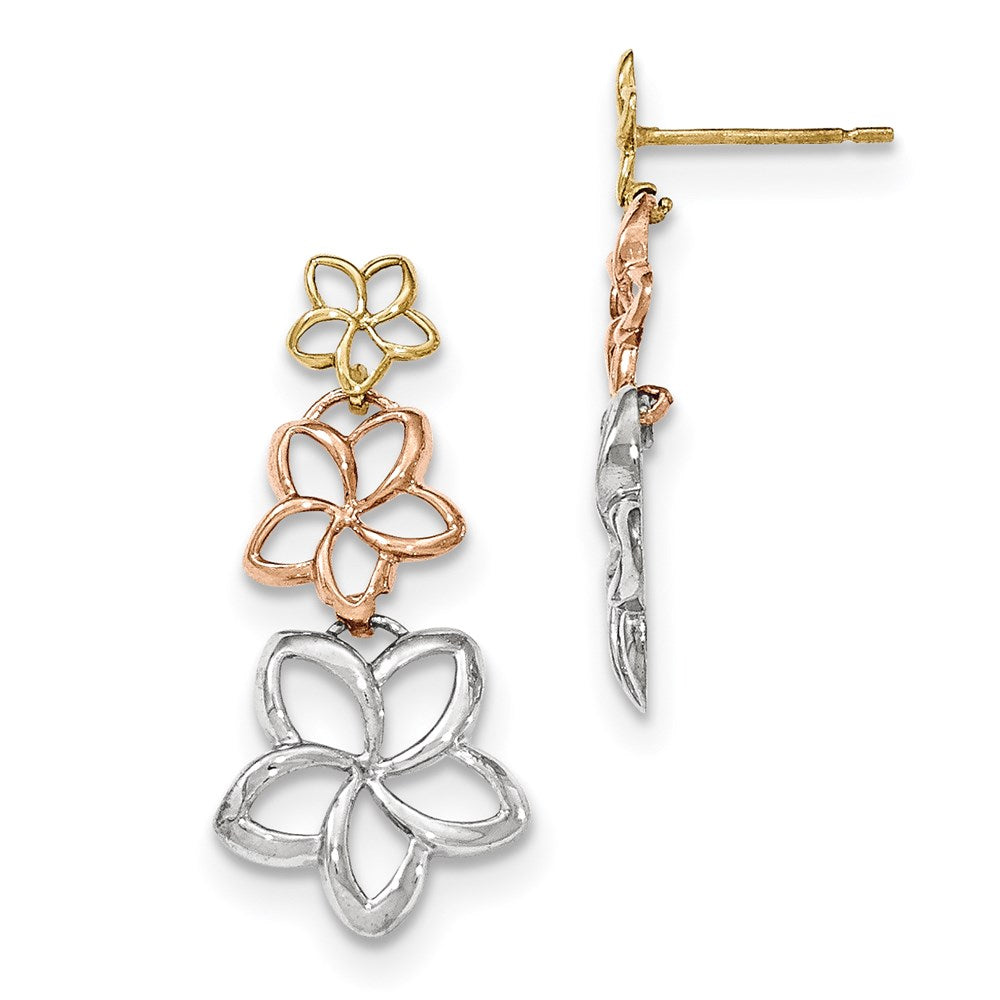 14K Tricolor-Gold Polierte Diamantgeschliffene Blumen-Ohrhänger mit Stecker