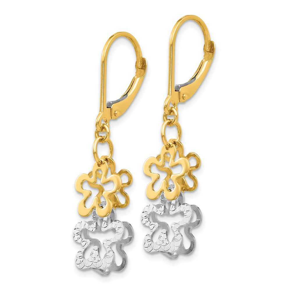 14K Zweifarbige Gold Blumen-Ohrhänger mit Klappbrisur