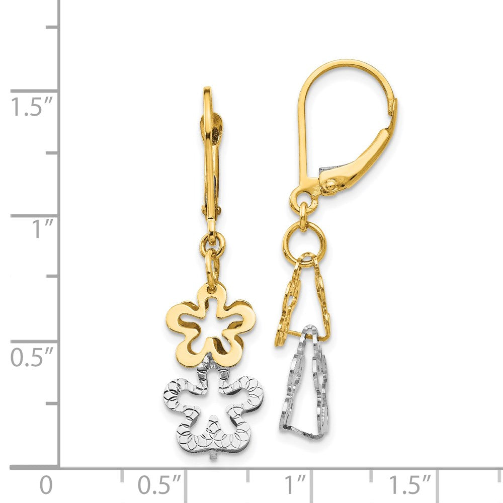 14K Zweifarbige Gold Blumen-Ohrhänger mit Klappbrisur