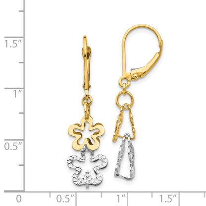 14K Zweifarbige Gold Blumen-Ohrhänger mit Klappbrisur