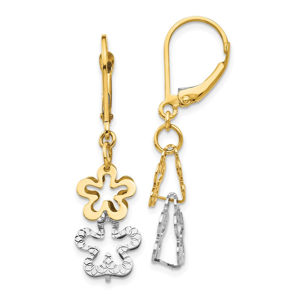 14K Zweifarbige Gold Blumen-Ohrhänger mit Klappbrisur