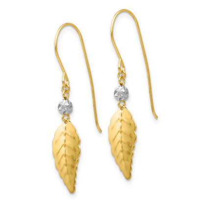 14K Bicolor Geprägt Blatt Hirte Haken Ohrringe