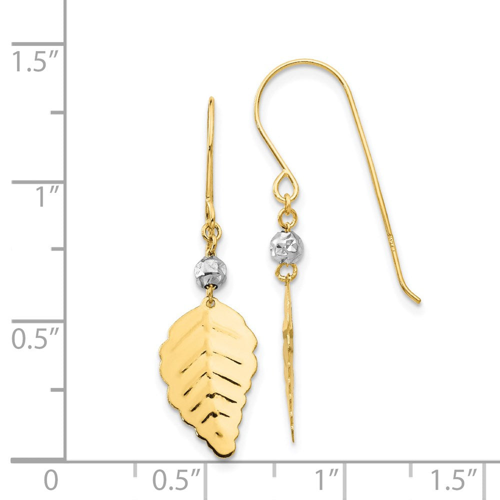 14K Bicolor Geprägt Blatt Hirte Haken Ohrringe