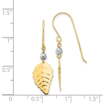 14K Bicolor Geprägt Blatt Hirte Haken Ohrringe