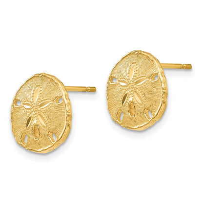 14K Gelbgold polierte und texturierte Sanddollar-Ohrstecker
