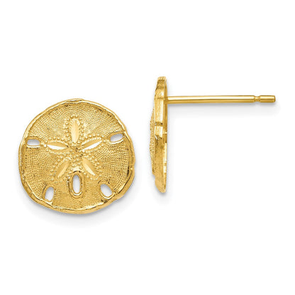 14K Gelbgold polierte und texturierte Sanddollar-Ohrstecker