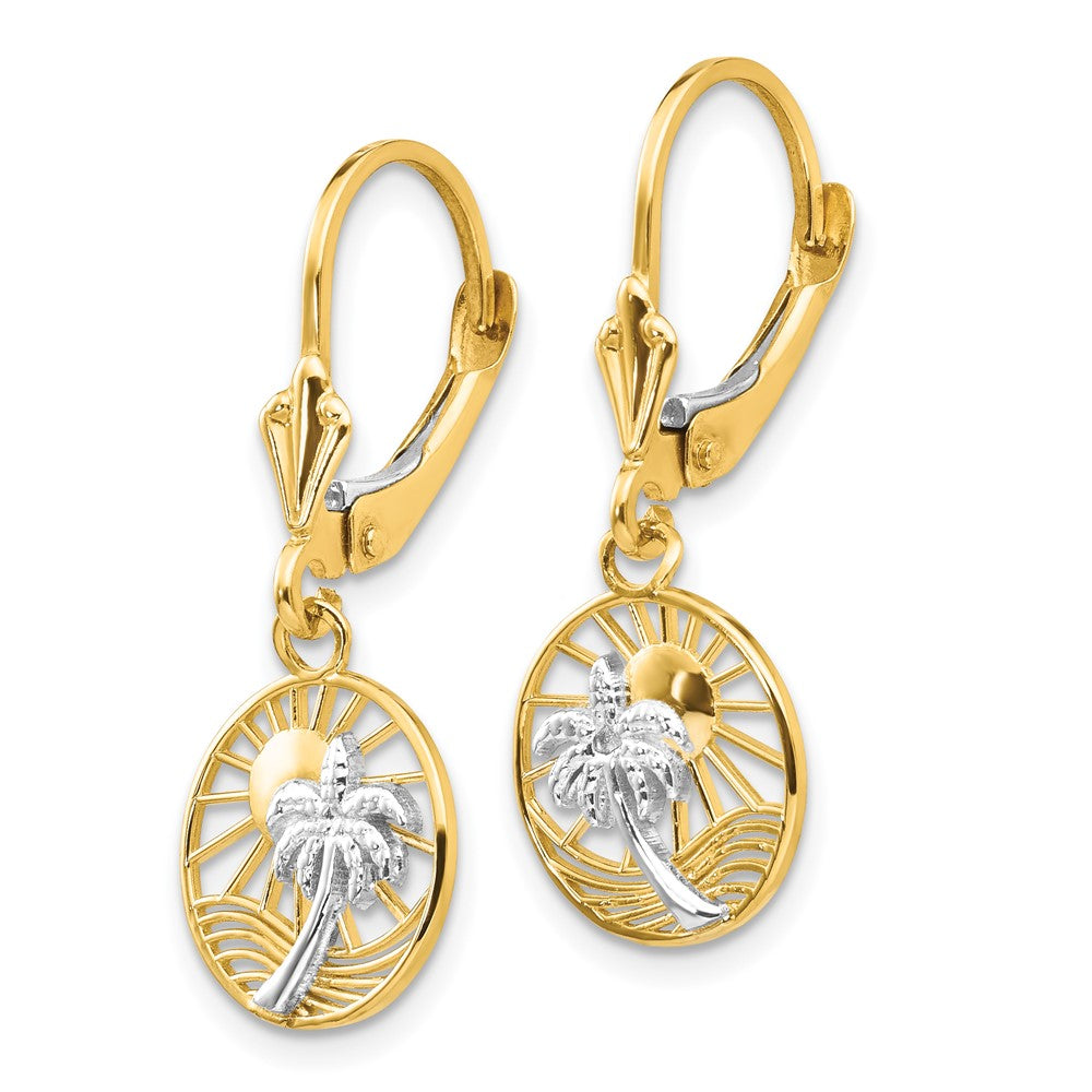 14K Gelbgold & Rhodium Palmenblatt-Ohrringe mit Klappbrisur