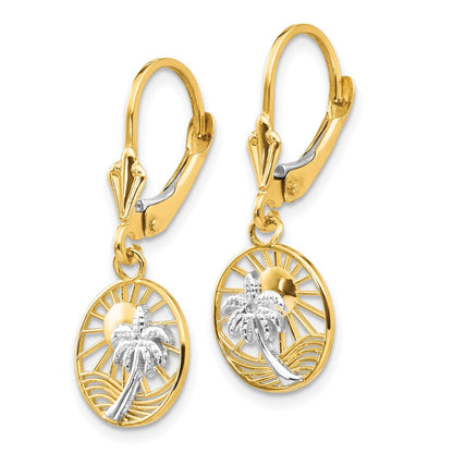 14K Gelbgold & Rhodium Palmenblatt-Ohrringe mit Klappbrisur