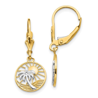 14K Gelbgold & Rhodium Palmenblatt-Ohrringe mit Klappbrisur