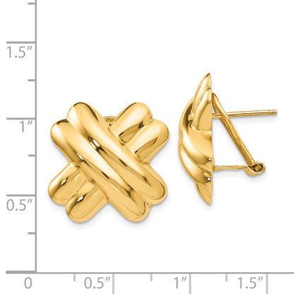 14K Gelbgold Poliert X Omega Rückseite Ohrstecker