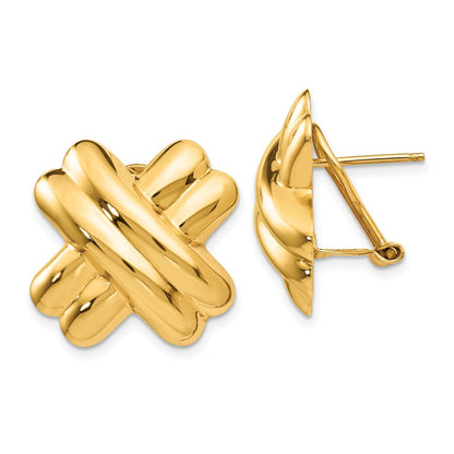 14K Gelbgold Poliert X Omega Rückseite Ohrstecker