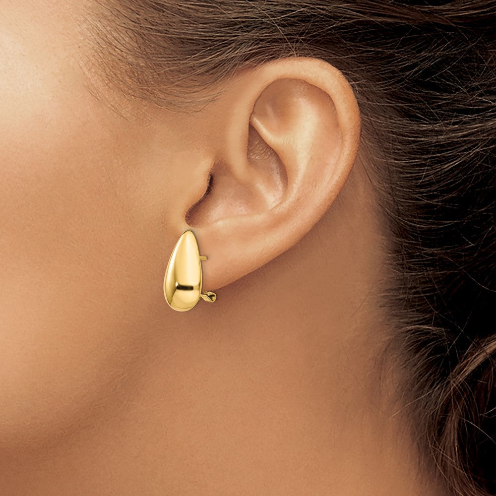 14K Gelbgold Poliert Tropfen Omega Rückseite Ohrstecker