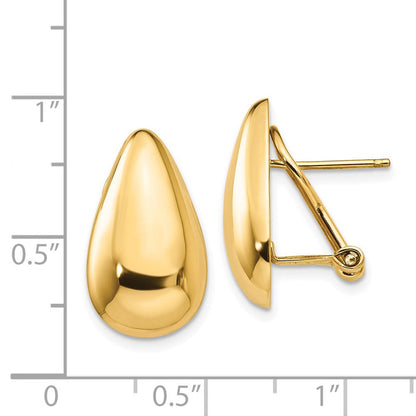 14K Gelbgold Poliert Tropfen Omega Rückseite Ohrstecker