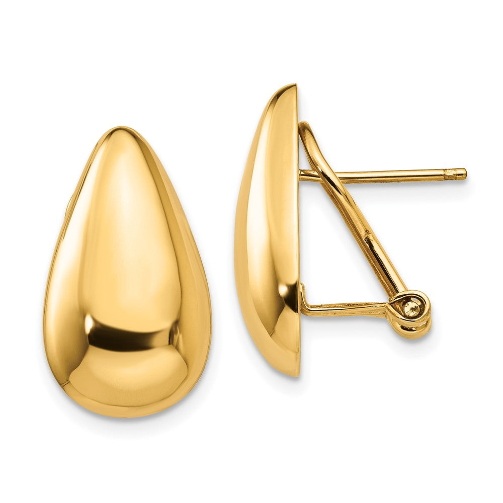 14K Gelbgold Poliert Tropfen Omega Rückseite Ohrstecker
