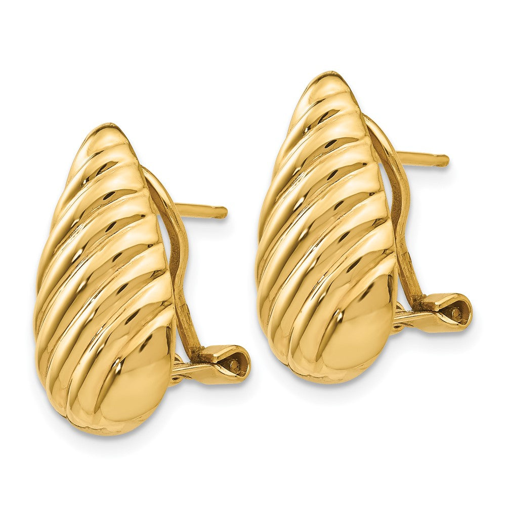 14K Gelbgold Poliert Diagonal Tropfen Omega Rückseite Ohrstecker