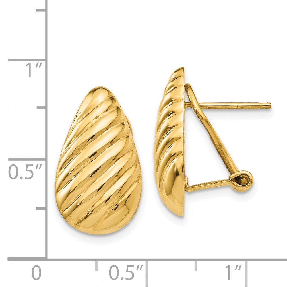 14K Gelbgold Poliert Diagonal Tropfen Omega Rückseite Ohrstecker