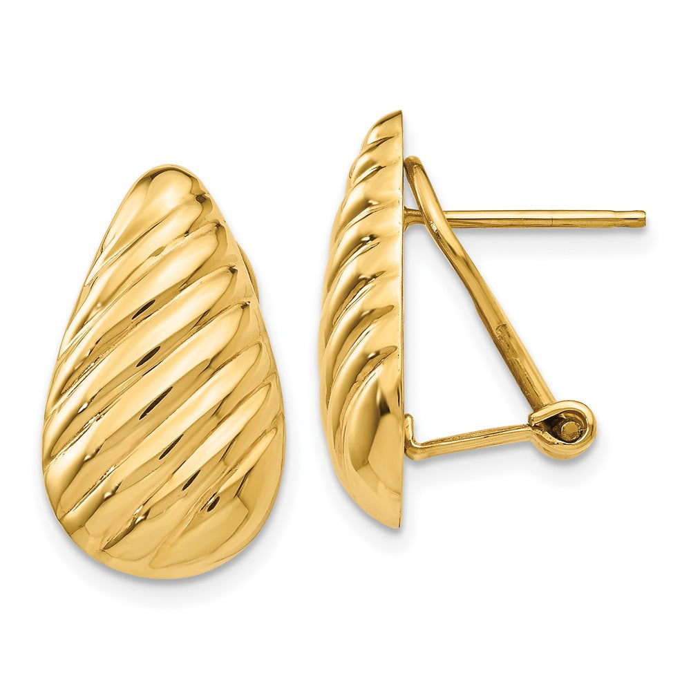 14K Gelbgold Poliert Diagonal Tropfen Omega Rückseite Ohrstecker