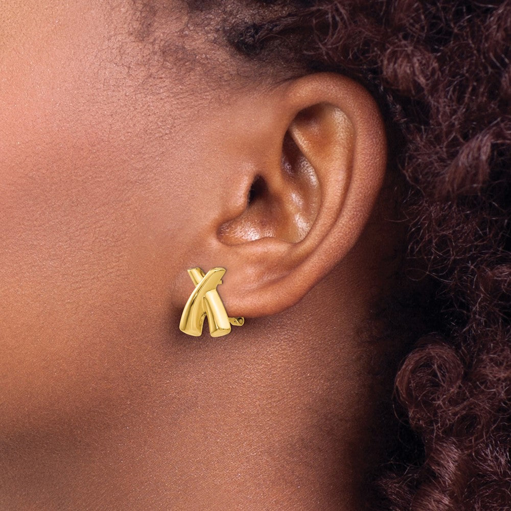 14K Gelbgold Poliert X Omega Rückseite Ohrstecker