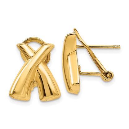 14K Gelbgold Poliert X Omega Rückseite Ohrstecker