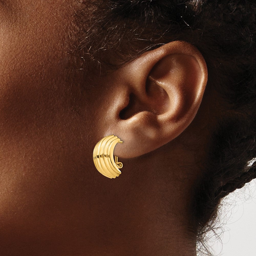 14K Gelbgold Poliert Fantasie Omega Rückseite Ohrstecker