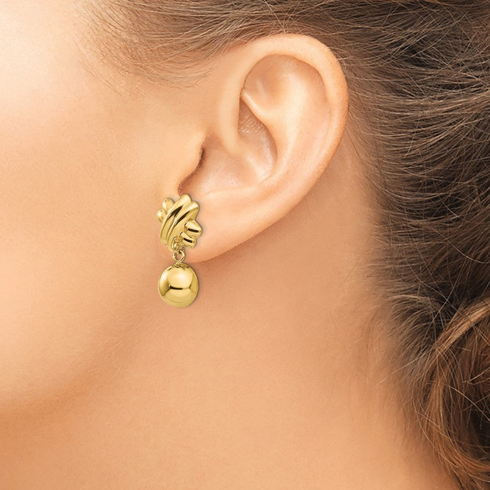 14K Gelbgold Non Durchbrochen Fantasie Kugel Ohrringe