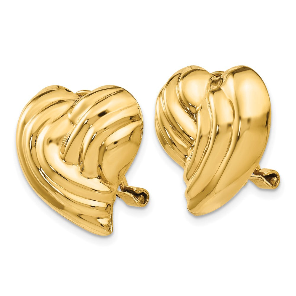 14K Gelbgold Non Durchbrochen Herz Ohrringe