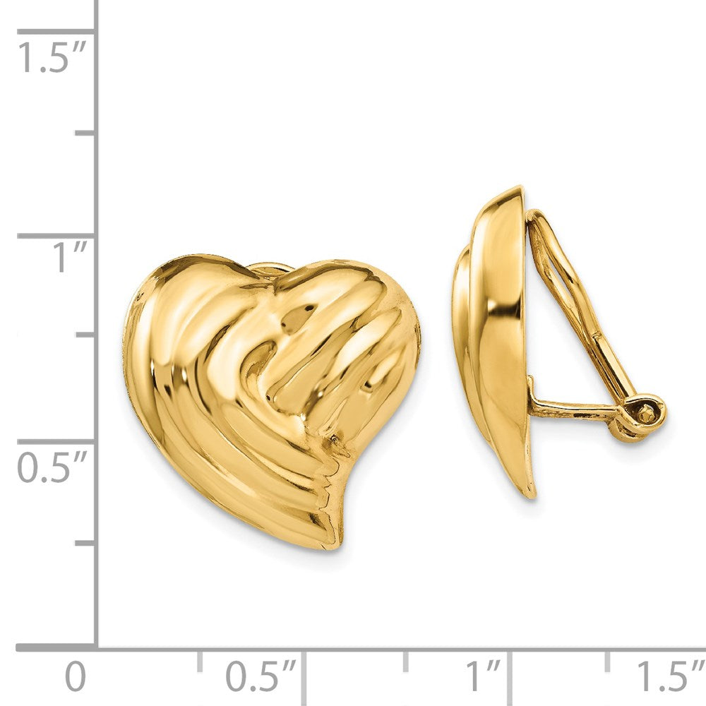 14K Gelbgold Non Durchbrochen Herz Ohrringe