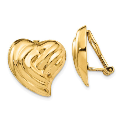 14K Gelbgold Non Durchbrochen Herz Ohrringe
