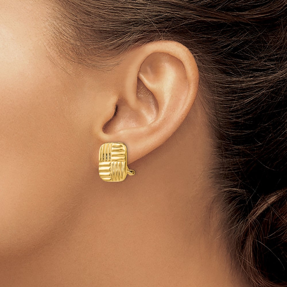 14K Gelbgold Non Durchbrochen Korb Weave Ohrringe