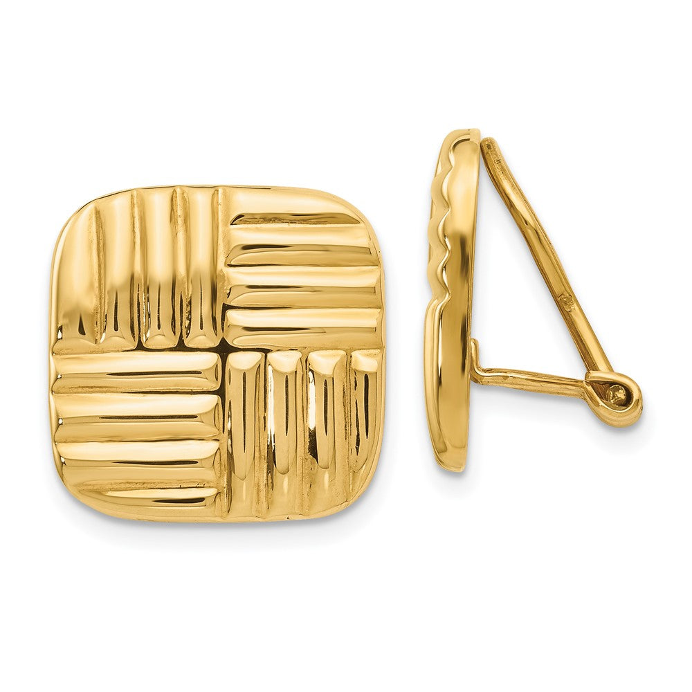 14K Gelbgold Non Durchbrochen Korb Weave Ohrringe