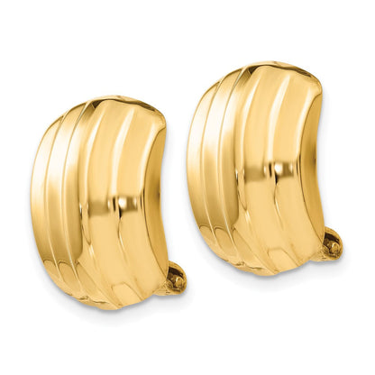 14K Gelbgold Poliert Ribbed Non Durchbrochen Omega Rückseite Ohrringe