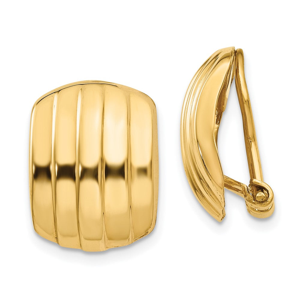 14K Gelbgold Poliert Ribbed Non Durchbrochen Omega Rückseite Ohrringe