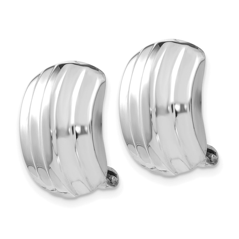 14K Weißgold Poliert Ribbed Non Durchbrochen Omega Rückseite Ohrringe