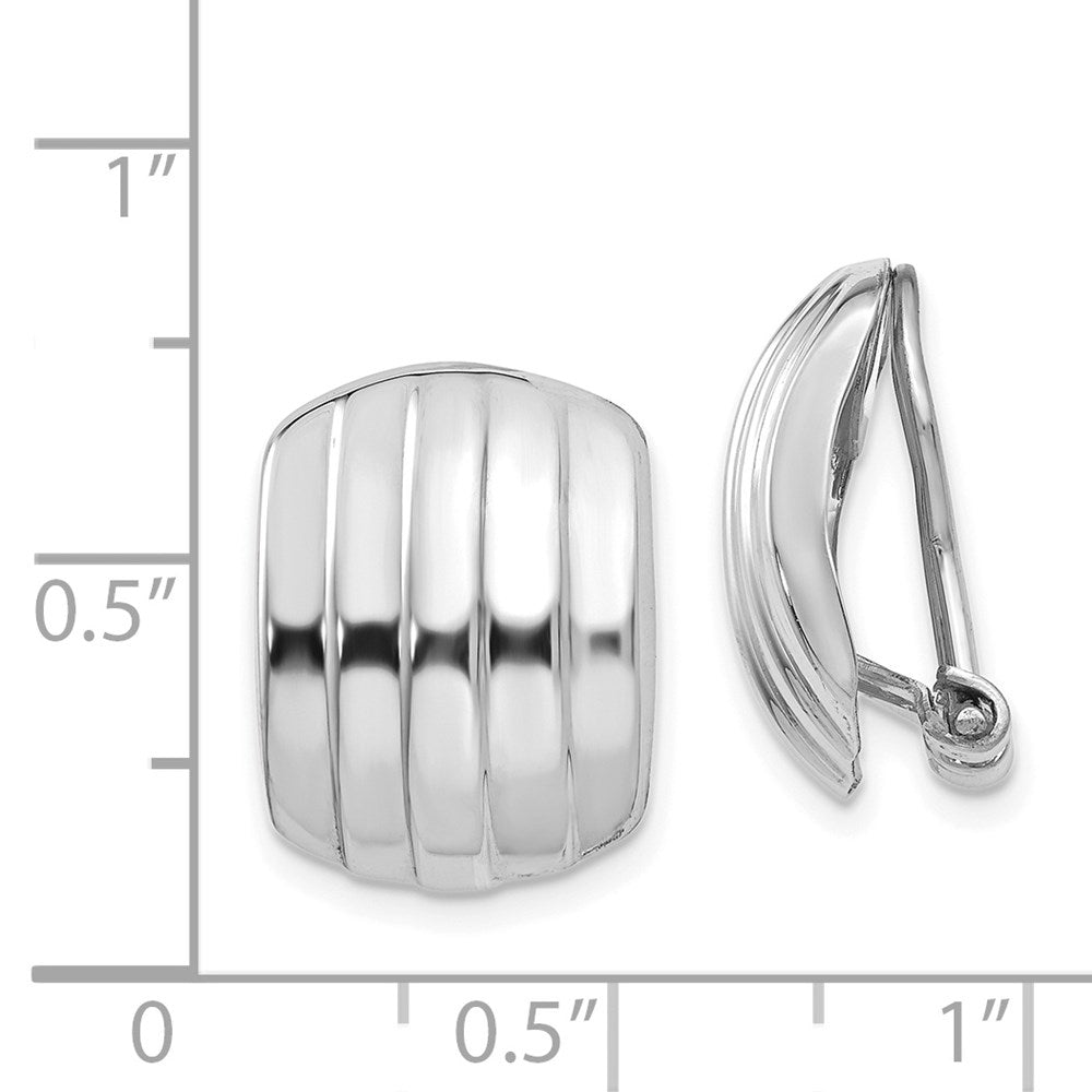 14K Weißgold Poliert Ribbed Non Durchbrochen Omega Rückseite Ohrringe