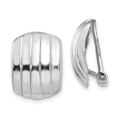 14K Weißgold Poliert Ribbed Non Durchbrochen Omega Rückseite Ohrringe