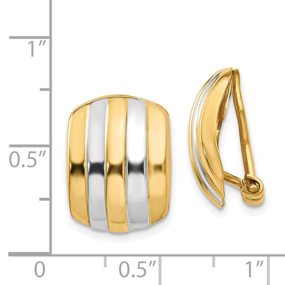 14K Gelb & Rhodium Ribbed Non Durchbrochen Omega Rückseite Ohrringe