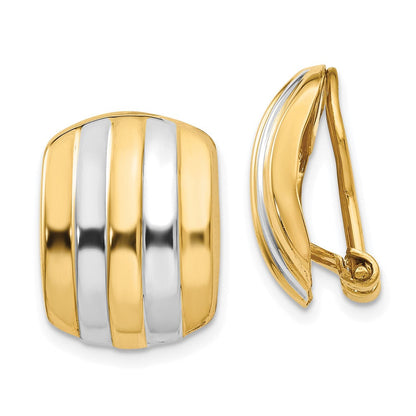 14K Gelb & Rhodium Ribbed Non Durchbrochen Omega Rückseite Ohrringe