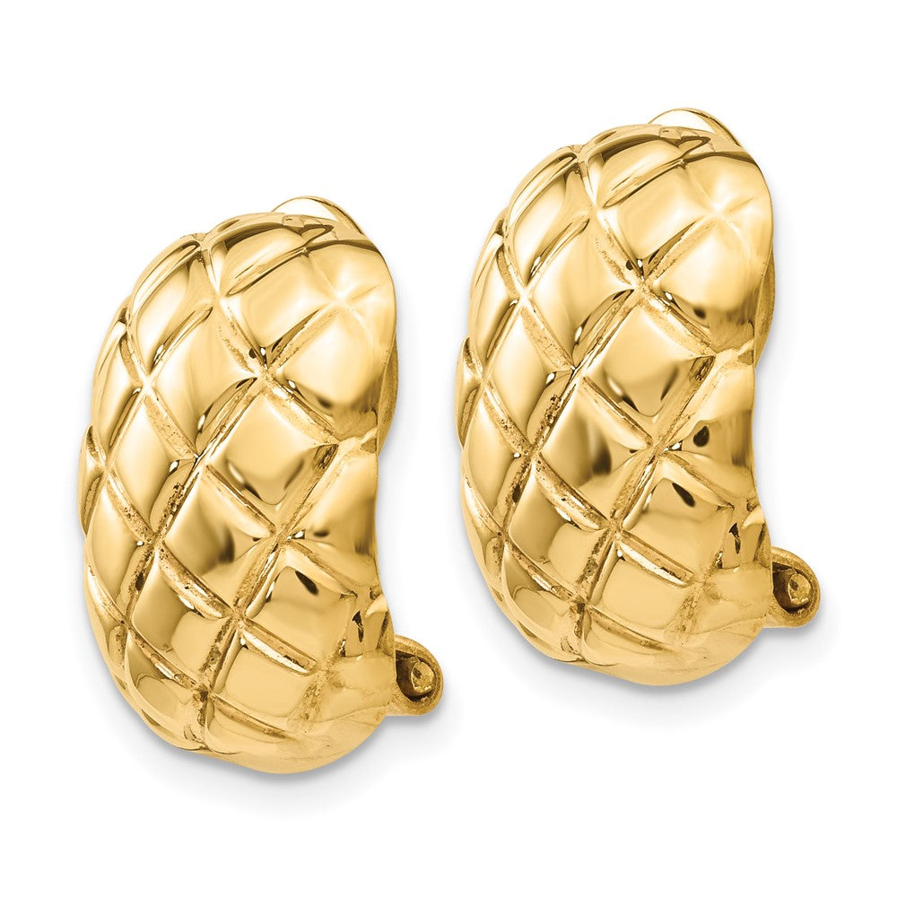 14K Gelbgold Poliert Quilted Non Durchbrochen Omega Rückseite Ohrringe