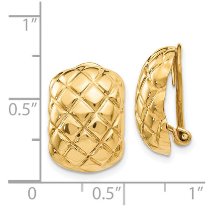 14K Gelbgold Poliert Quilted Non Durchbrochen Omega Rückseite Ohrringe
