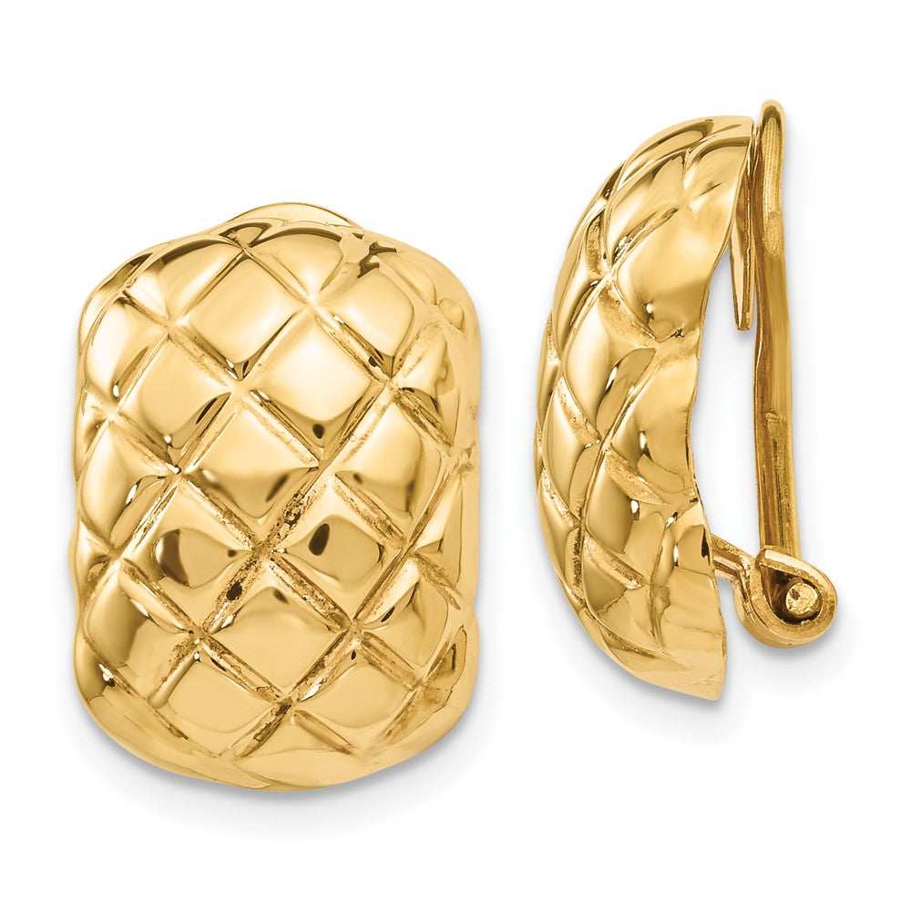 14K Gelbgold Poliert Quilted Non Durchbrochen Omega Rückseite Ohrringe