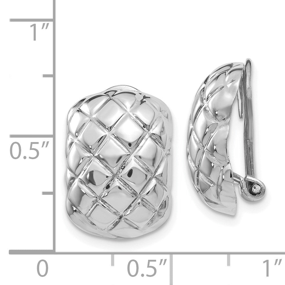14K Weißgold Poliert Quilted Non Durchbrochen Omega Rückseite Ohrringe