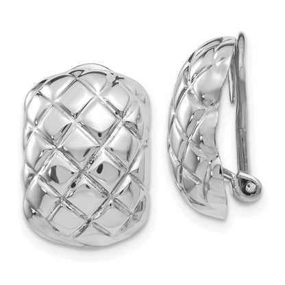 14K Weißgold Poliert Quilted Non Durchbrochen Omega Rückseite Ohrringe