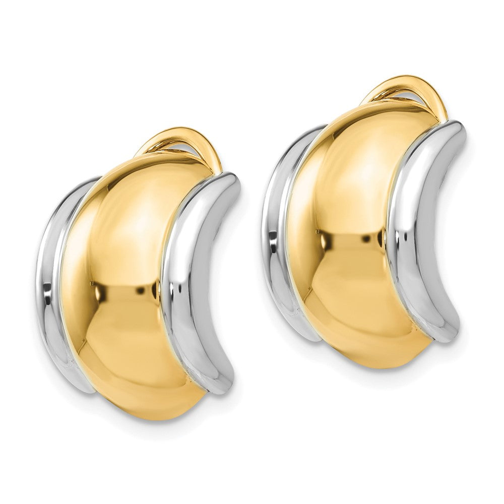 14K Gelb & Rhodium mit Omega Klammer Non Durchbrochen Ohrringe