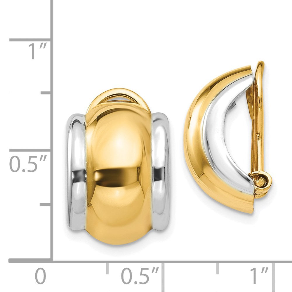 14K Gelb & Rhodium mit Omega Klammer Non Durchbrochen Ohrringe