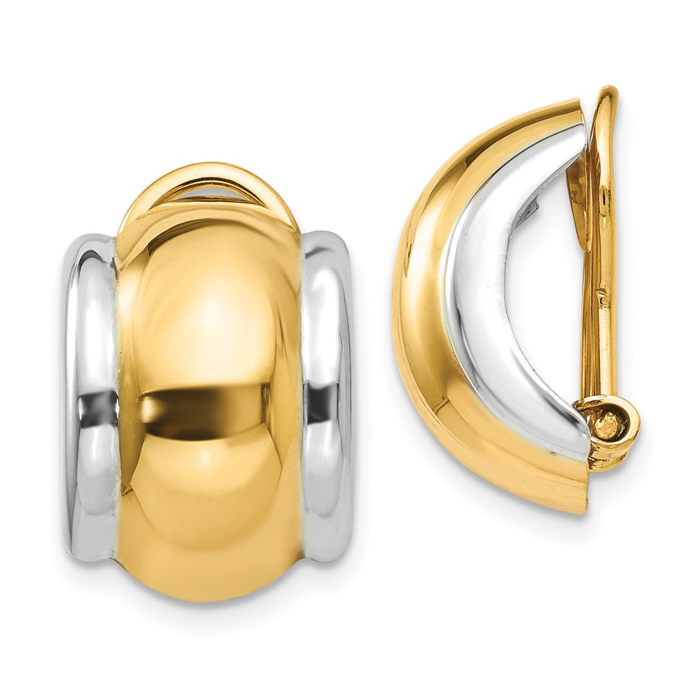 14K Gelb & Rhodium mit Omega Klammer Non Durchbrochen Ohrringe