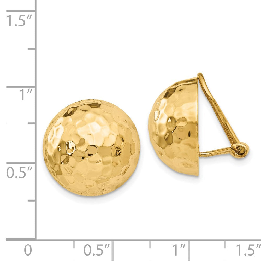 14K Gelbgold Omega Klammer 16mm Gehämmert Non Durchbrochen Ohrringe