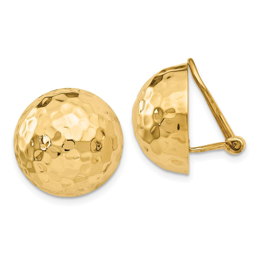 14K Gelbgold Omega Klammer 16mm Gehämmert Non Durchbrochen Ohrringe