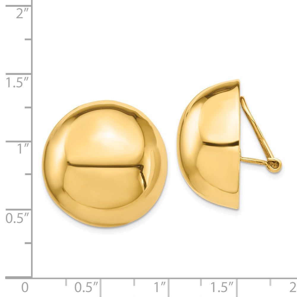 14K Gelbgold Omega Klammer 24mm Halb Kugel Non Durchbrochen Ohrringe