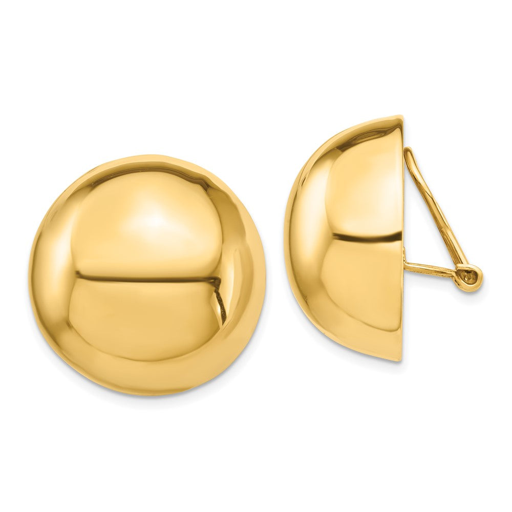 14K Gelbgold Omega Klammer 24mm Halb Kugel Non Durchbrochen Ohrringe